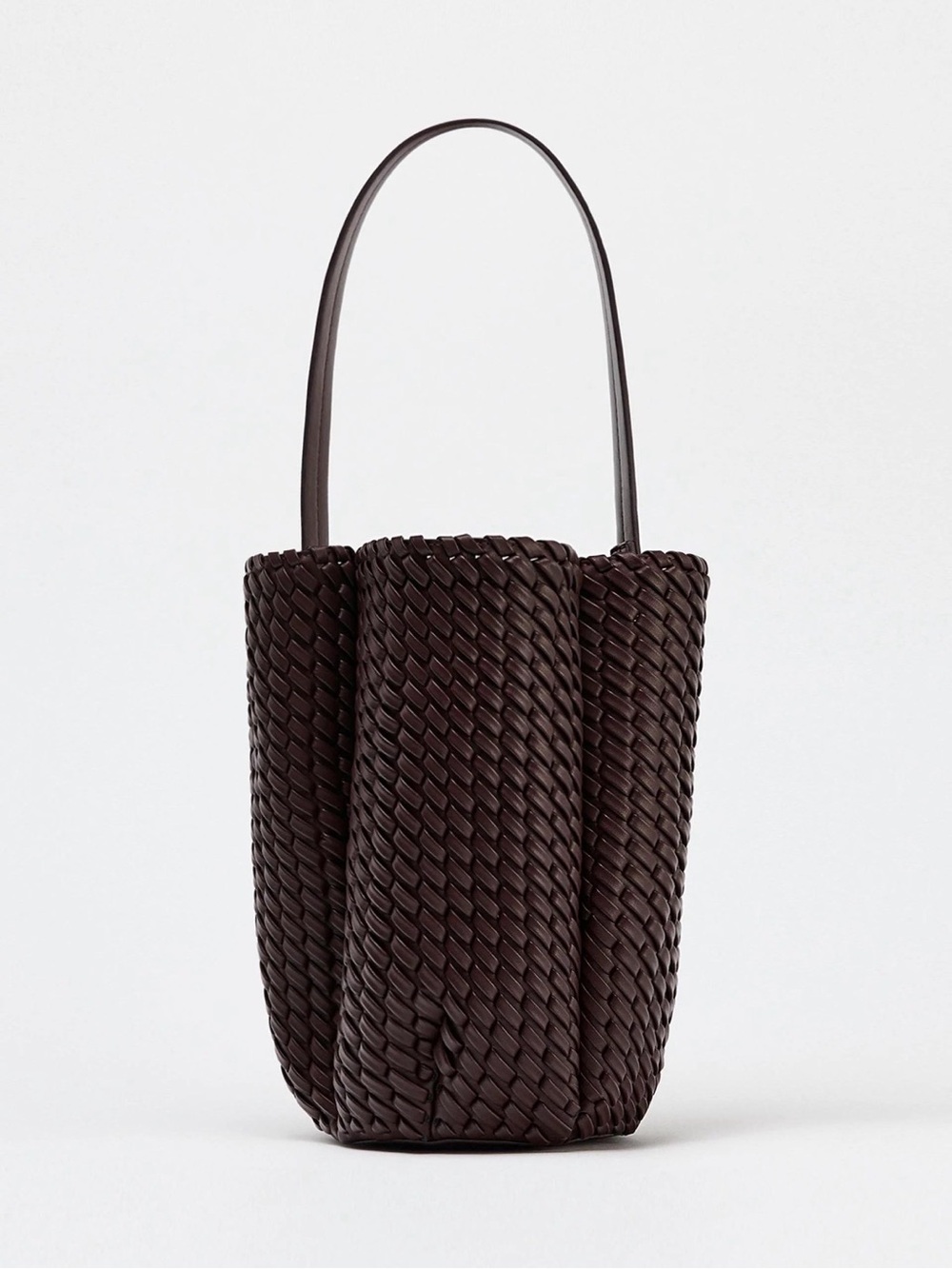 ZARA Braided Woven Bucket Bag Chocolate Brown Shoulder Bag